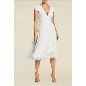 Dress the Population White A-Line Midi Dress with Plunge Neckline